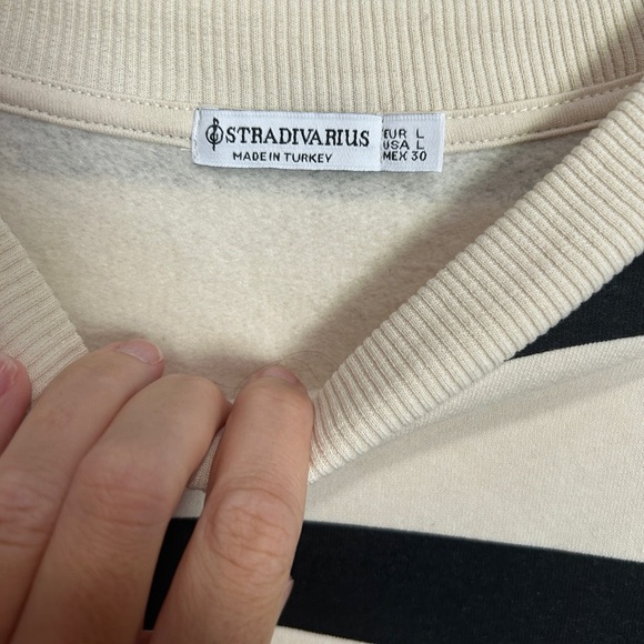Stradivarius women's Crewneck Sweater - Black and Cream Stripes - Picture 3 of 3